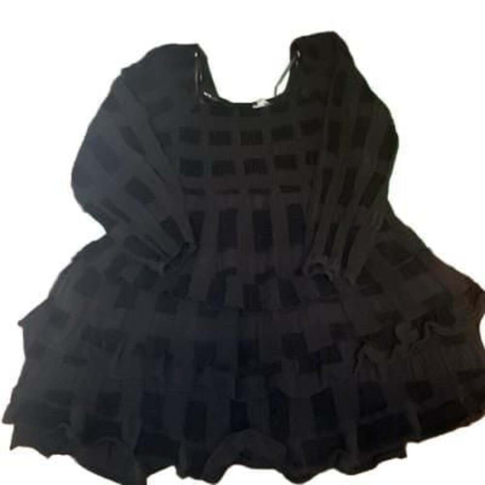 PREOWNED!! Arula Black Check Square Neck Puff Long Sleeve Midi Fit & Flare Dress